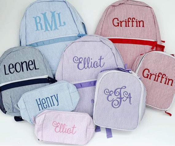 Monogrammed Kids Backpack, Personalized Backpacks, Seersucker Backpack, School Book Bag, Personalized School Bag