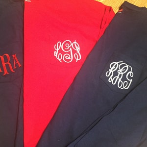 Monogrammed long sleeve Pocket T-shirt / Monogrammed long Sleeve Pocket Tee / Monogrammed Tee / Long sleeve Monogram shirt