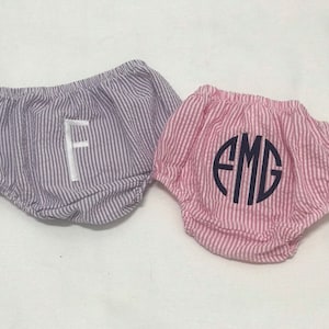 Monogram Seersucker Diaper Covers / unisex diaper cover / seersucker bloomers/ Monogrammed diaper cover / Embroidered Diaper Cover