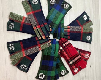 Monogrammed Plaid Touchscreen Gloves, Personalized Winter Gloves