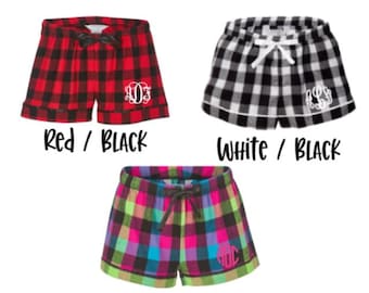 Monogrammed Boxers / Women's Boxer Shorts / Personalized Plaid Boxer Shorts / Ladies Pajama boxers