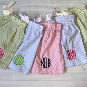 Seersucker Sleep shorts / monogrammed sleep shorts / Personalized seersucker bridesmaids shorts / Custom Matching Ladies Boxers