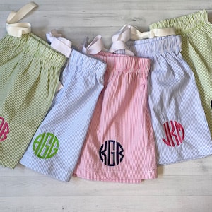 Seersucker Sleep shorts / monogrammed sleep shorts / seersucker bridesmaids shorts