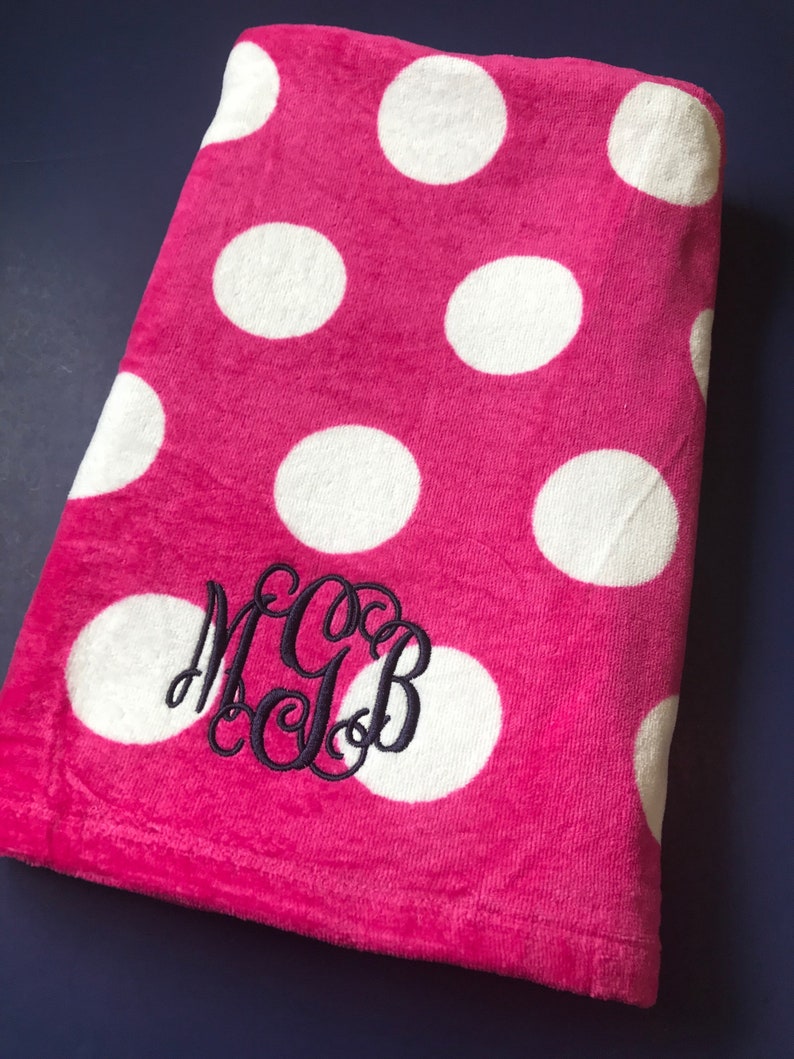 Monogrammed Polka Dot Beach Towel / Embroidered Pool Towels / Etsy