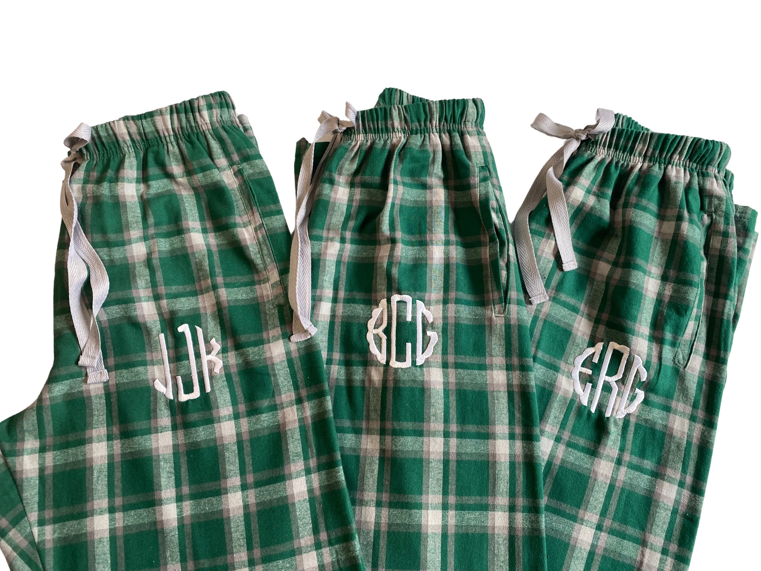 Monogrammed Flannel Pajama Pants / Monogrammed Pajama Pants / Plaid Sleep  Pants / Personalized Pajamas / Hunter Green Plaid Pajamas 