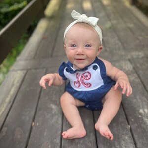 Personalized Navy Blue Baby Bubble / Girls Sun Suit / Monogrammed Ruffle Romper / Monogrammed Sunsuit / Personalized Sunsuit