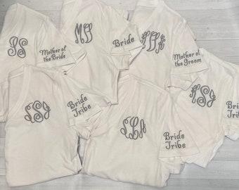 Wedding Party V-neck Tees / Getting Ready Shirts / Monogrammed V-Neck Tee / Getting ready Tops / Bridesmaid Shirts / Bridal Party Shirts