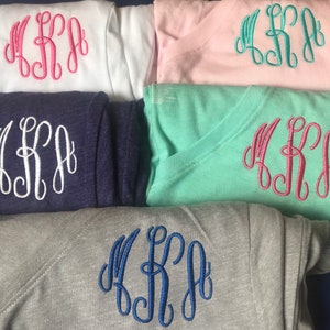 Monogrammed V-Neck T-shirt / Personalized Tee / Bridesmaid V-Neck Tee / Short sleeve Monogram shirt image 10