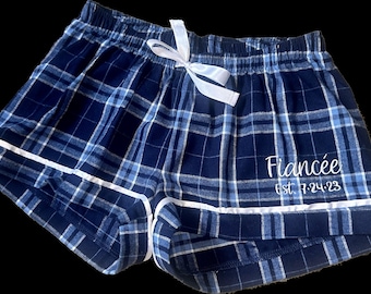 Personalized Flannel boxers / Monogrammed Boxer shorts / Blue Plaid Boxer Shorts / Ladies Pajama boxers