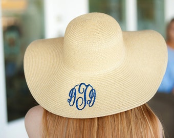 Floppy Beach Hat / Personalized Straw Hat / Monogram Wide Brim Hat / Honeymoon Hat