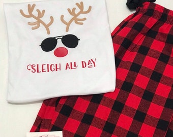 Christmas Pajama Set / Cute Holiday Pajamas / Custom PJ Set / Monogrammed Pajama Set / Personalized Flannel Pajamas