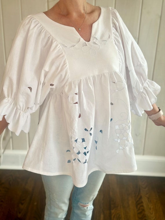 Beautiful Hand Embroidered Dragon Shirt Upcycled Using