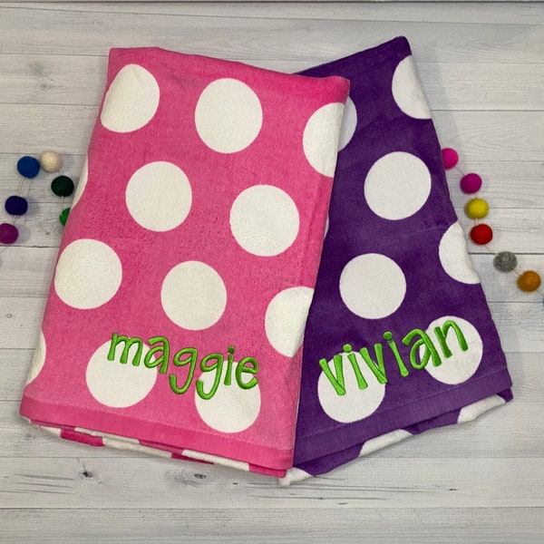 Monogrammed Polka dot beach towel / Embroidered pool towels / Personalized beach towels / Polka Dot Towels