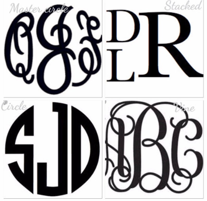 Pu&ograve; includere: Quattro diversi design di monogrammi. Il primo design &egrave; un monogramma circolare con le lettere "GJS" in un font di scrittura. Il secondo design &egrave; un monogramma impilato con le lettere "DLR" in un font a blocchi. Il terzo design &egrave; un monogramma circolare con le lettere "SJD" in un font a blocchi. Il quarto design &egrave; un monogramma di scrittura con le lettere "WBC" in un font di scrittura.