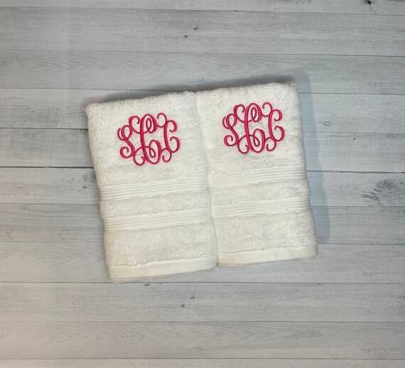 Custom Luxury Towels Monogrammed Hand Towels For Bathroom | Set Of 2 | Genuine Turkish Towels | Choose Towel And Thread Color | A - Z | Monogrammed