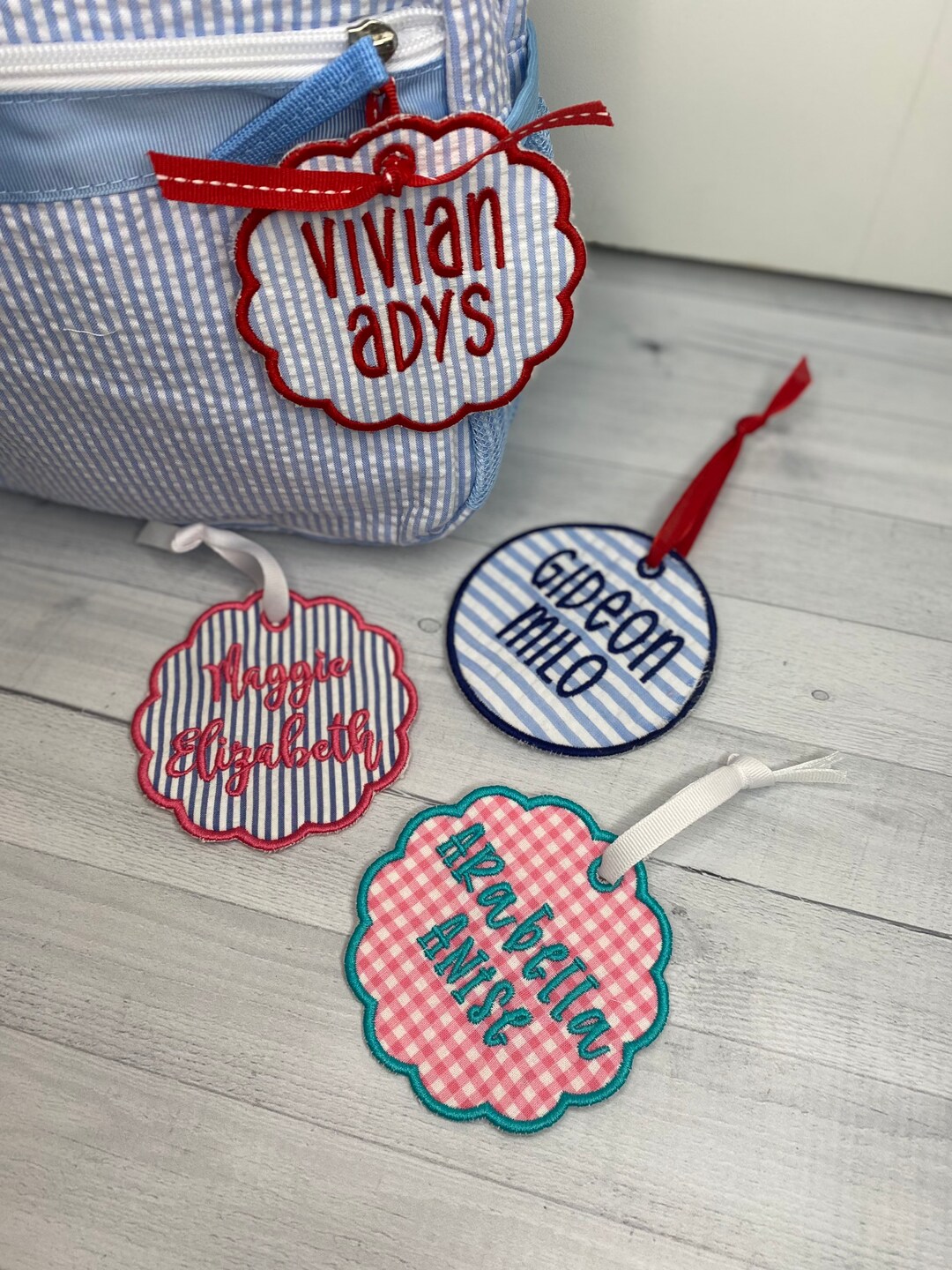 Back to School Bag Tags / Personalized Bag Tags / Monogrammed Fabric