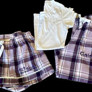 Personalized Purple Pajamas / Monogram Boxers and Pants / Ladies Custom pajama sets / Personalized Sleepwear for her