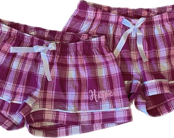 Personalized Flannel boxers / Monogrammed Boxer shorts / Plaid Boxer Shorts / Ladies Sleep shorts