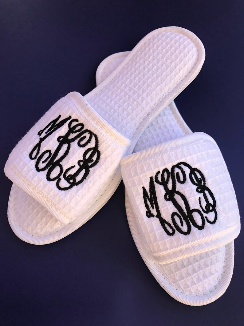 Monogrammed Spa Shoes / Bride Slippers / Cotton Waffle Etsy