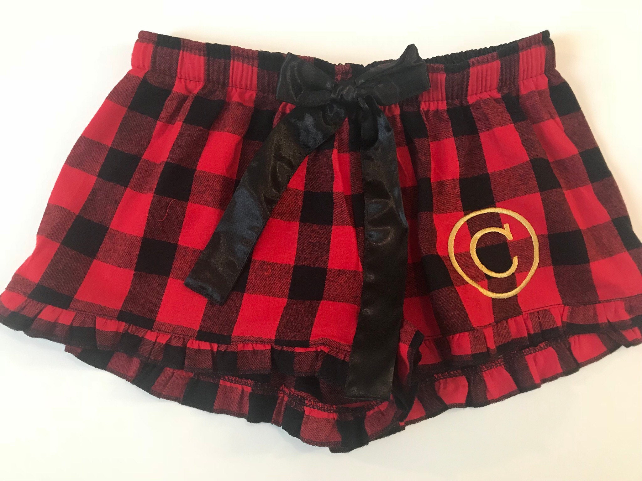 Buffalo Plaid Ruffled sleep shorts / monogrammed sleep shorts Etsy