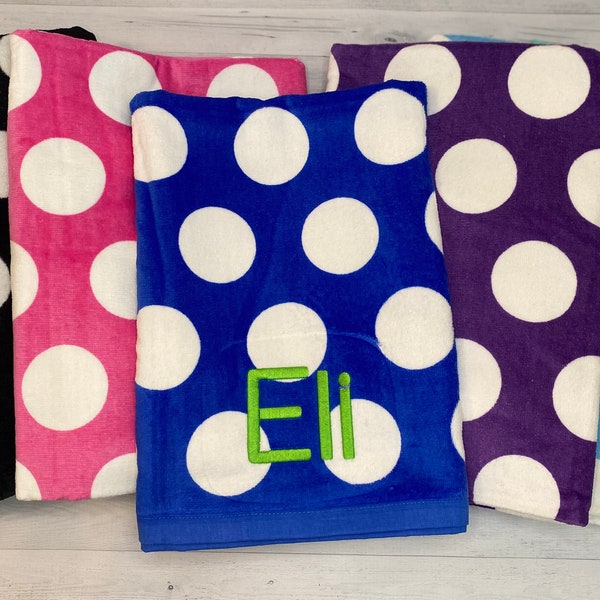 Monogrammed Polka dot beach towel / Embroidered pool towels / Personalized beach towels / Polka Dot Towels