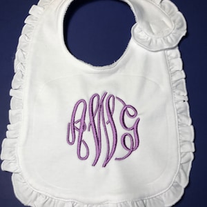 Monogrammed Ruffle Baby Bib / Monogrammed Baby Bibs / Personalized baby Bib / Embroidered Bib / Baby Bibs / Embroidered baby bib