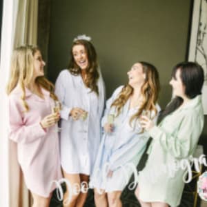 Women&#39;s Seersucker Nightgown / Monogrammed Pajama shirt / Ladies&#39; button up nightshirt with monogram / Bridesmaid matching Pajama Top