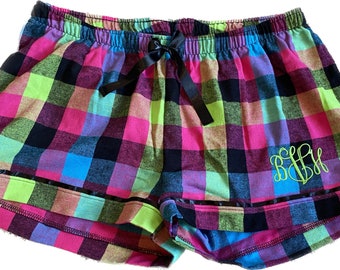 Monogrammed Boxers / Women's Boxer Shorts / Personalized Plaid Boxer Shorts / Ladies Pajama boxers