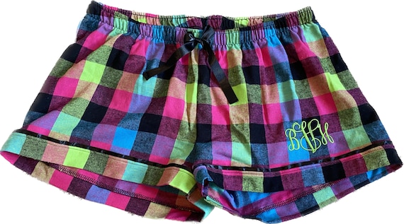 Monogrammed Boxers / Women's Boxer Shorts / Personalized Plaid Boxer Shorts  / Ladies Pajama Boxers 