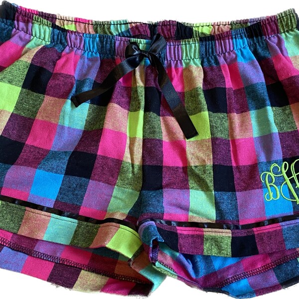 Monogrammed Boxers / Women's Boxer Shorts / Personalized Plaid Boxer Shorts / Ladies Pajama boxers