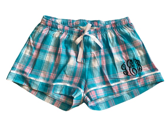 Personalized Flannel Boxers / Monogrammed Boxer Shorts / Plaid Boxer Shorts  / Ladies Sleep Shorts 