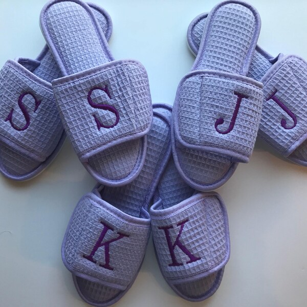 Monogrammed Spa Shoes / Bride Slippers / Cotton Waffle Slippers / monogrammed Slippers