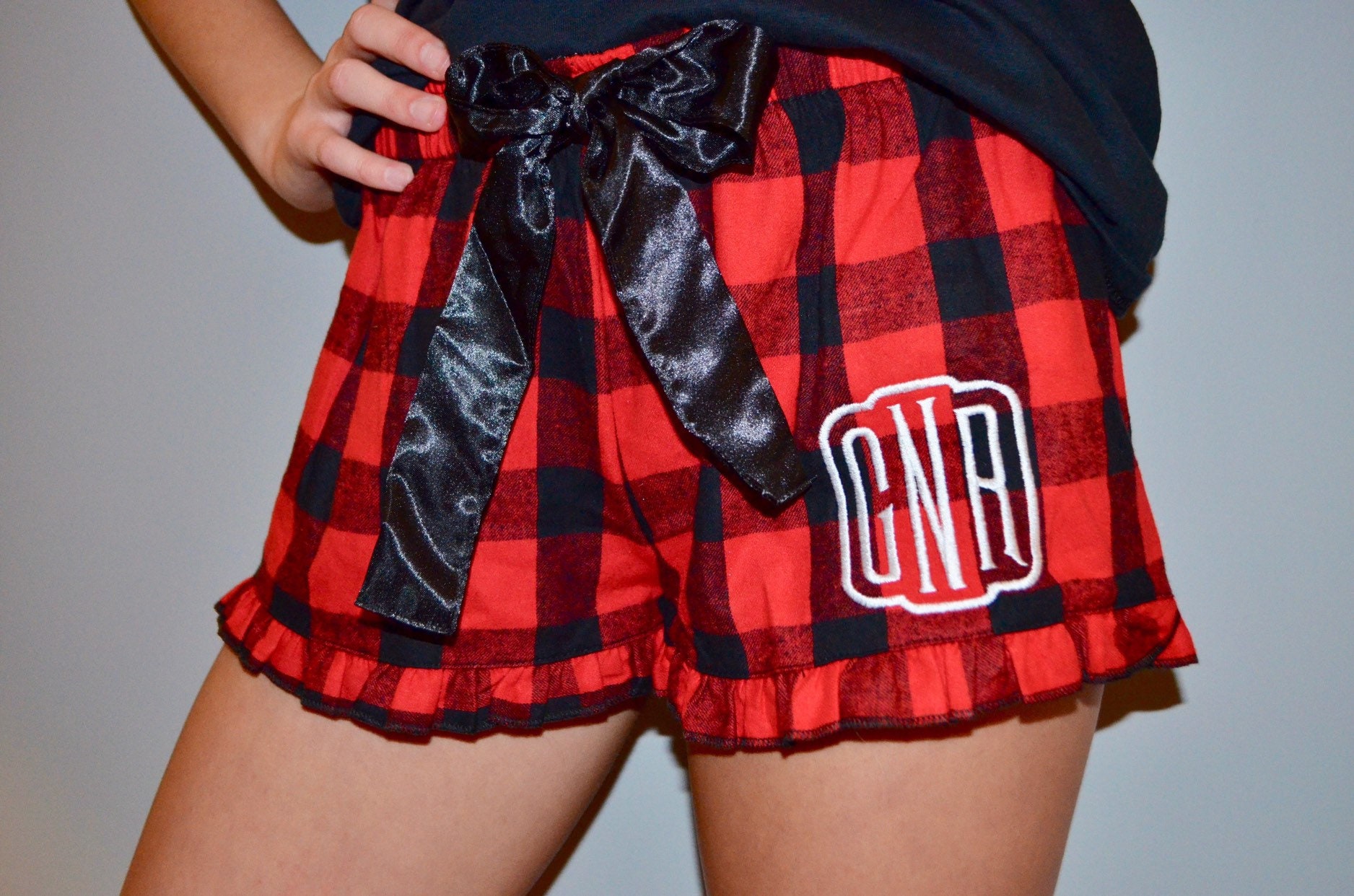 Buffalo Plaid Ruffled sleep shorts / monogrammed sleep shorts Etsy