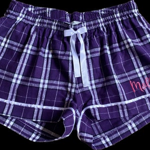 Personalized Flannel boxers / Monogrammed Boxer shorts / Plaid Boxer Shorts / Ladies Pajama boxer / Purple Boxers / Purple sleep shorts