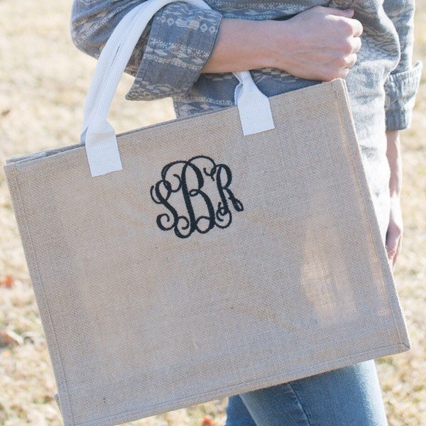 Monogrammed Jute Tote Bag / personalized Tote