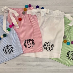 Monogrammed Seersucker Sleep shorts / Monogrammed boxer shorts / Embroidered pajama shorts
