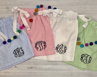 Seersucker Sleep shorts / monogrammed sleep shorts / seersucker bridesmaids shorts