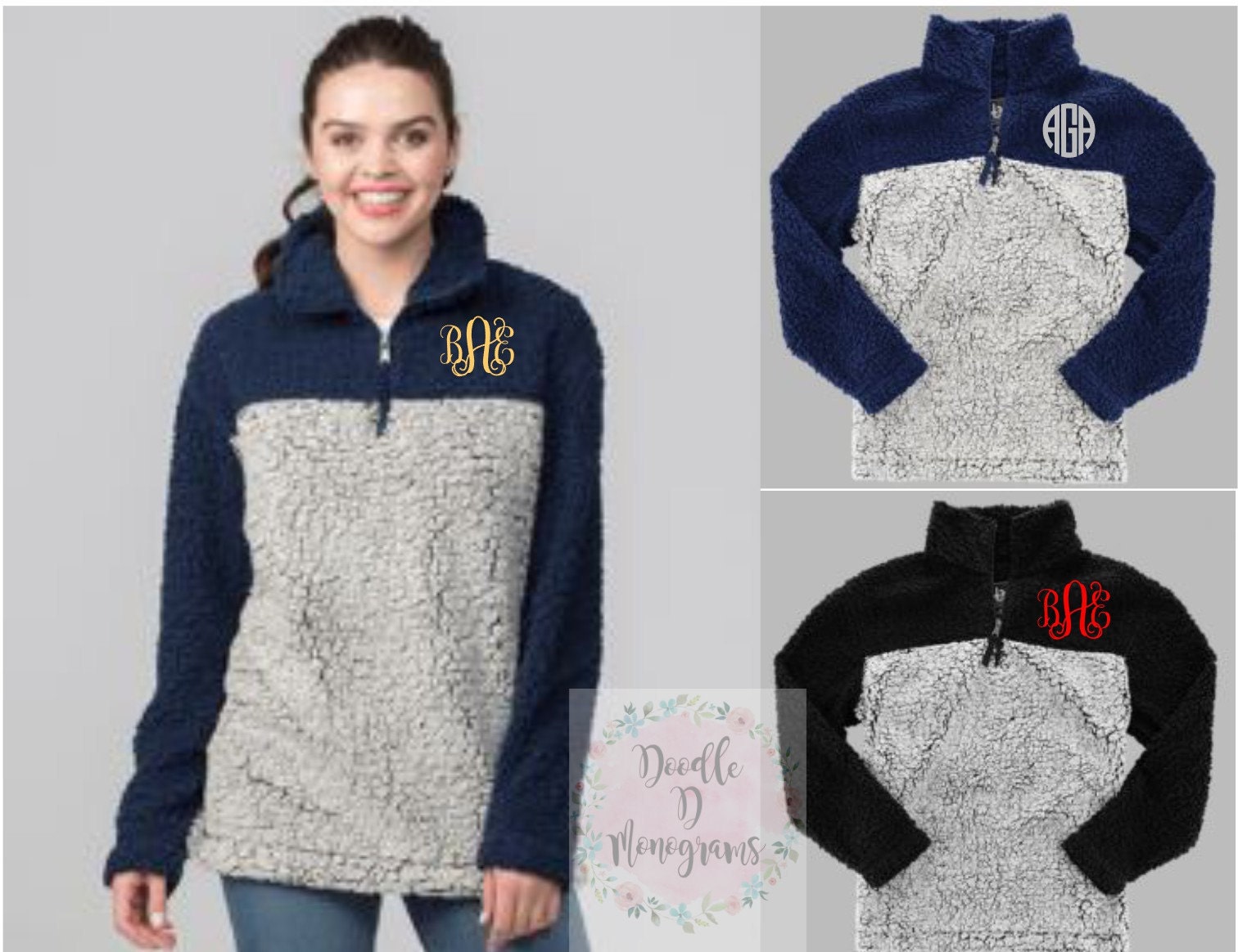 Monogrammed reversible top sherpa pullover