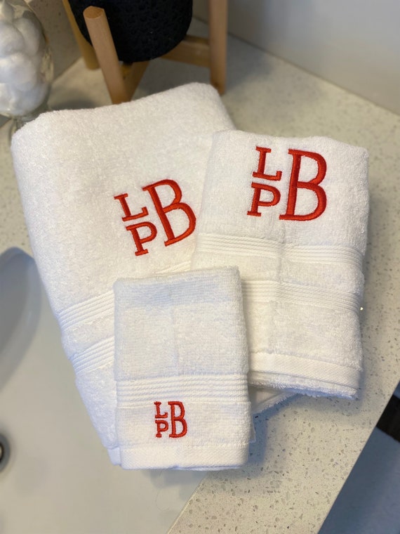 3 Pc. Monogrammed Bath Towel Set / Embroidered Bathroom Towels