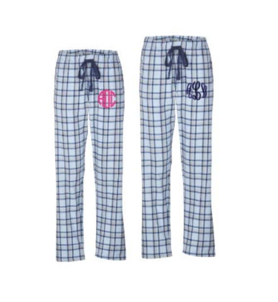 Monogrammed Flannel Pajama Pants / Monogrammed Pajama Pants / Plaid Pj Pants  / Personalized Pajamas / Light Blue Plaid Pajamas 