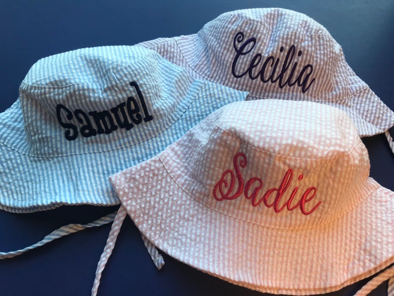 Monogram Seersucker Bucket Hats Toddler Bucket Hats Monogrammed Toddler SunHat