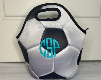 Monogrammed school lunchbox / custom food storage bag / Neoprene lunch cooler / Soccer Bags and Totes / Personalized insulated lunch tote