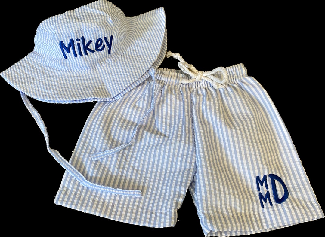 Personalized Boy Swimsuit and Bucket Hat / Boy's Sunhat and Swim Short