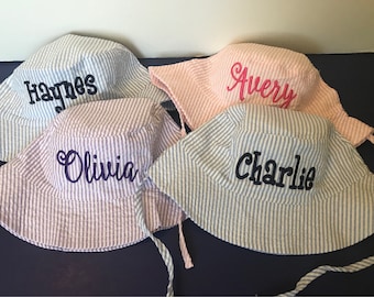 Monogram Seersucker Bucket Hats / Toddler Bucket Hats / Monogrammed Toddler SunHat
