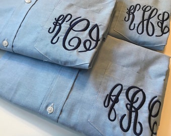 Monogrammed Oxford Shirt/ Bridal Party Shirt/ Wedding Photo Shirt/ Bridesmaid Shirt/ Monogram Oxford/ Getting Ready Shirt