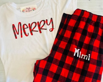 Christmas Pajama Set / Personalized Holiday Pajamas / Custom PJ Pants / Monogrammed Lounge Set / Buffalo plaid matching Pajamas