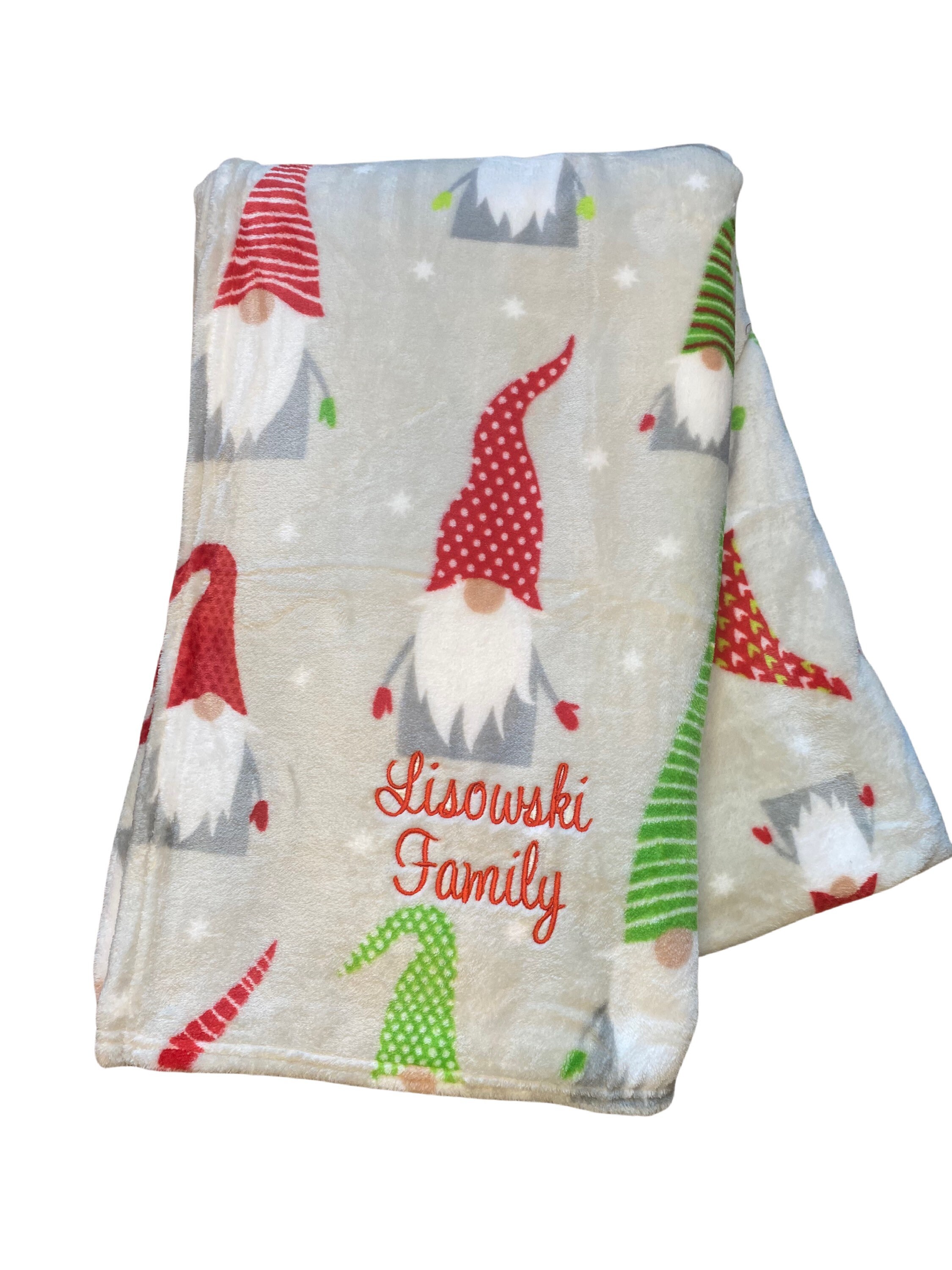 Monogrammed Christmas Blanket Monogram Fleece Blanket Personalized Holiday Blankets Embroidered Gnome Christmas Blanket Etsy