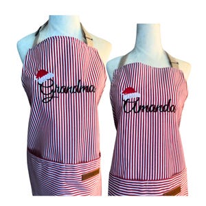 Personalized Apron with Name - Embroidered Red Stripe Santa Apron ~ Custom Holiday Baking Gift