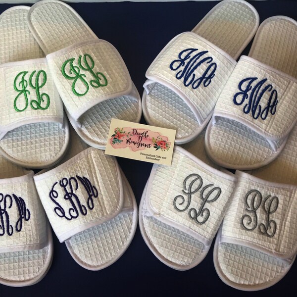 Monogrammed Spa Shoes / Bride Slippers / Cotton Waffle Slippers / monogrammed Slippers