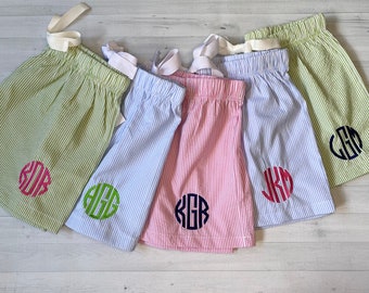 Seersucker Sleep shorts / monogrammed sleep shorts / seersucker bridesmaids shorts